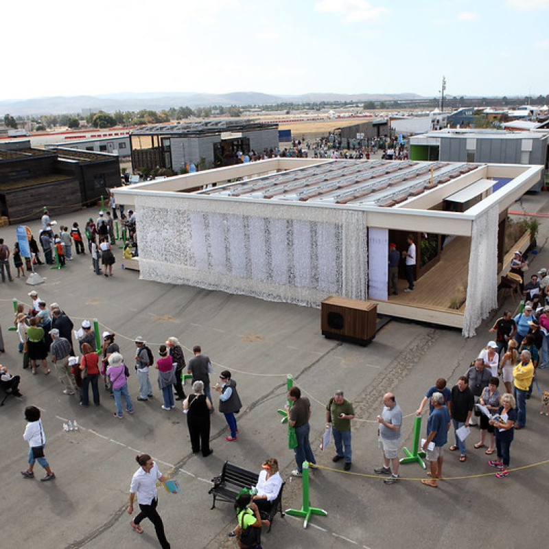 Visitors line up to tour the Team Austria house