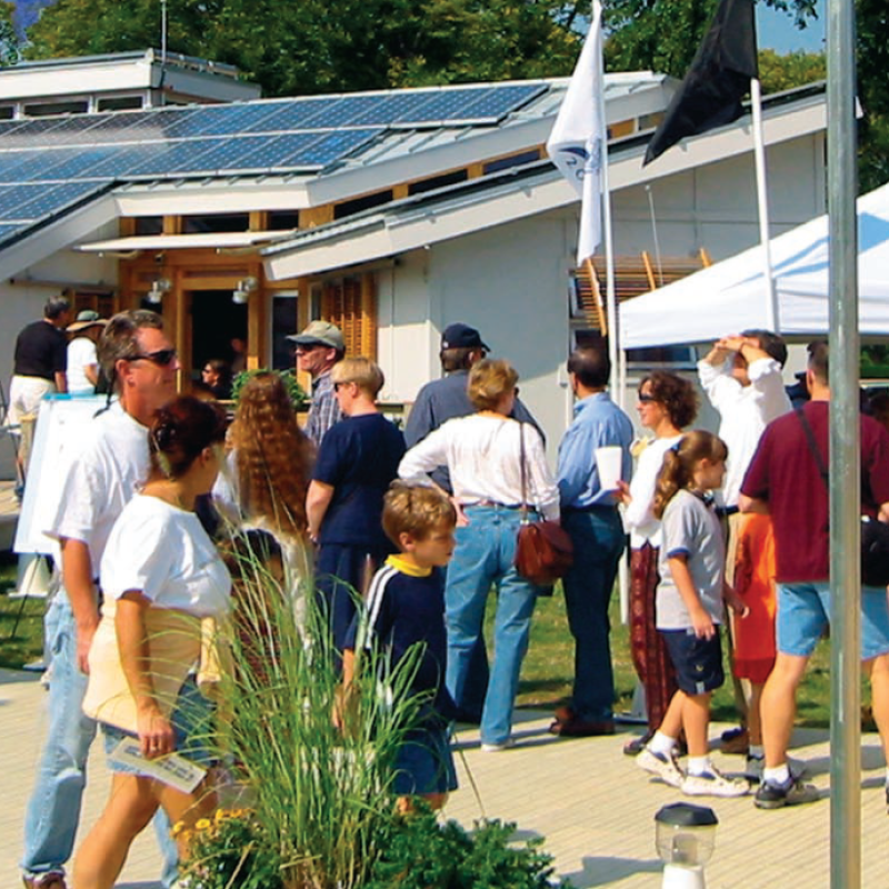 attendees viewing the team's buildings