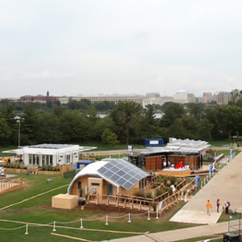 A bird's eye view of the solar village of the U.S. Department of Energy