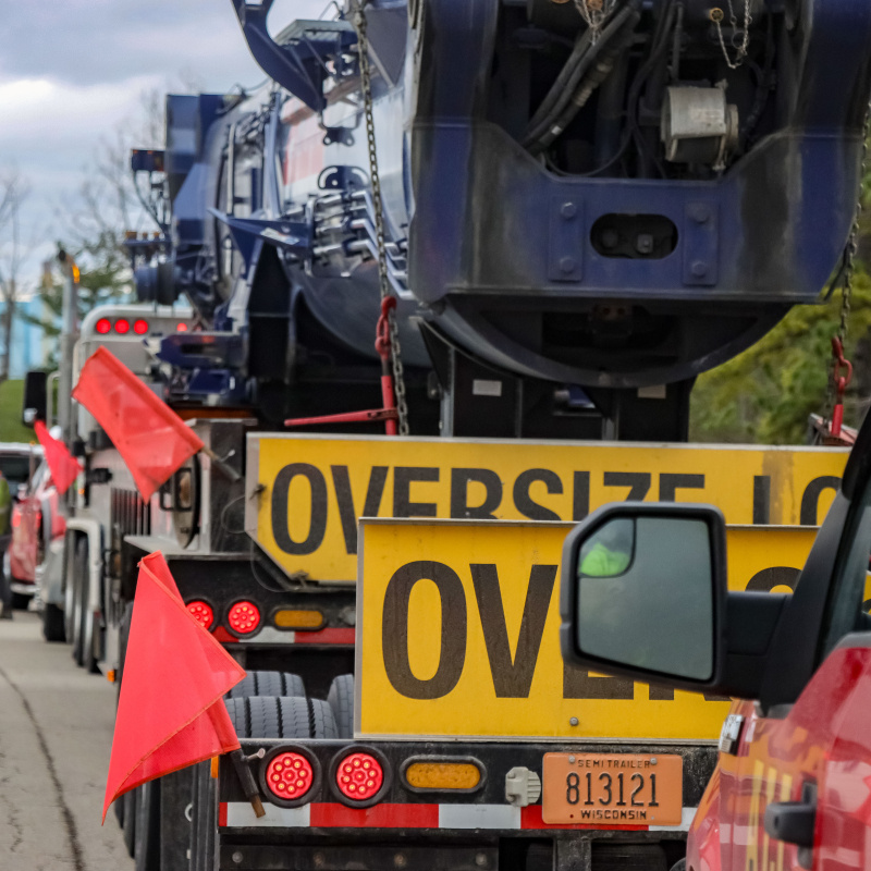 A trailer hauling an oversize load at the Portsmouth Site