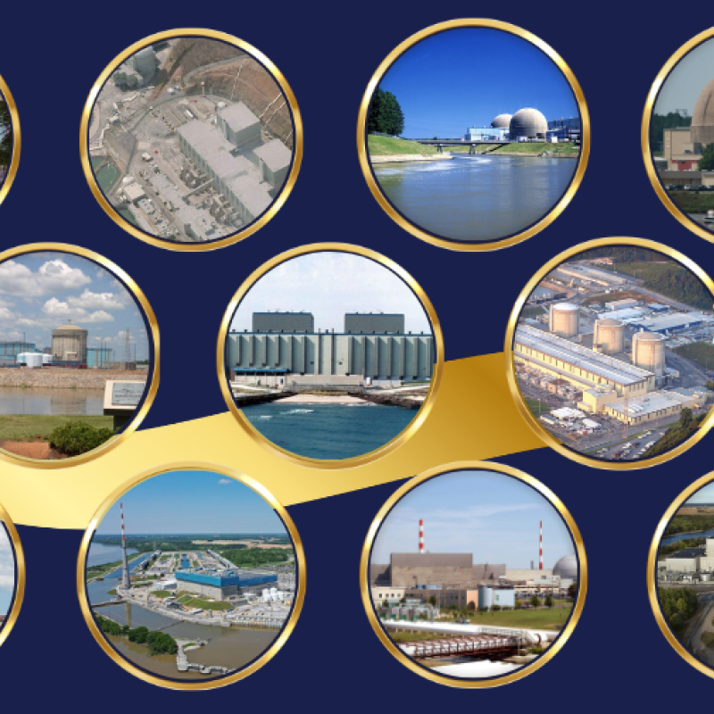 Photo collage of nuclear power plants