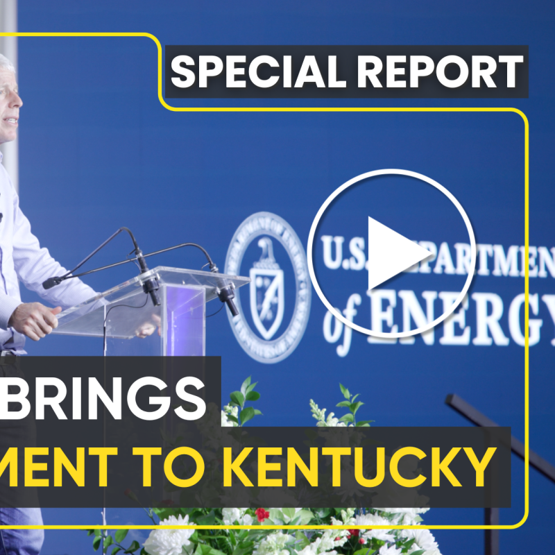 YouTube video thumbnail featuring the DOE Secretary standing behind a podium on a stage