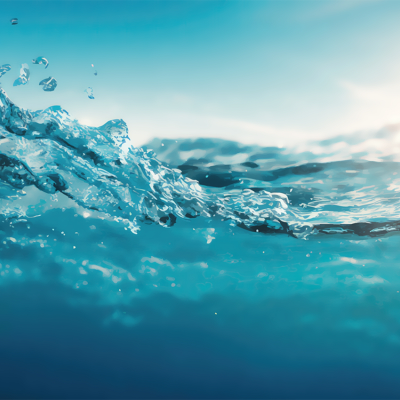 Sunlight shines across the surface of blue ocean 