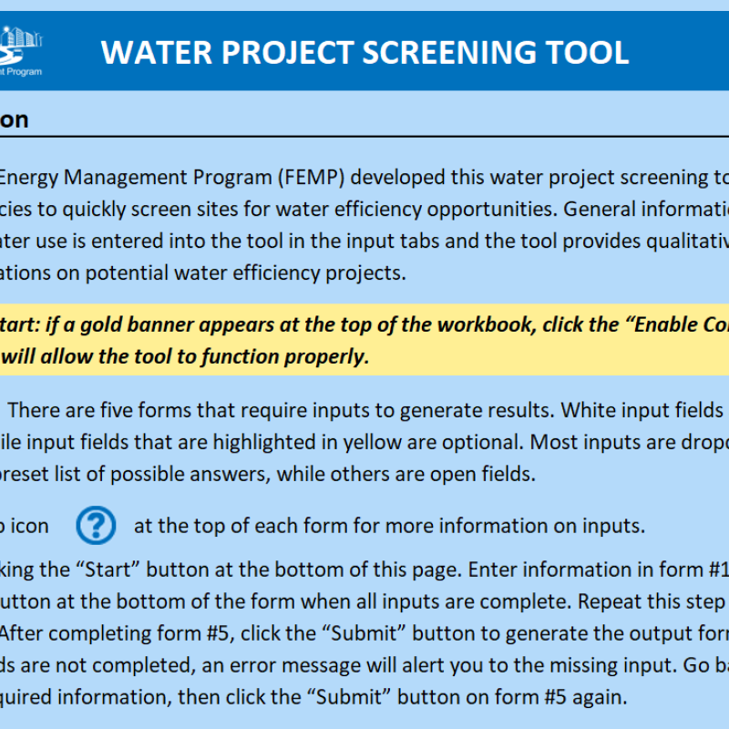 Screenshot of Water Project Screening Tool.