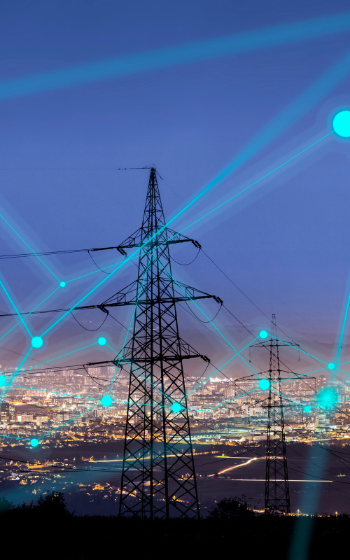 Power grid with night sky background