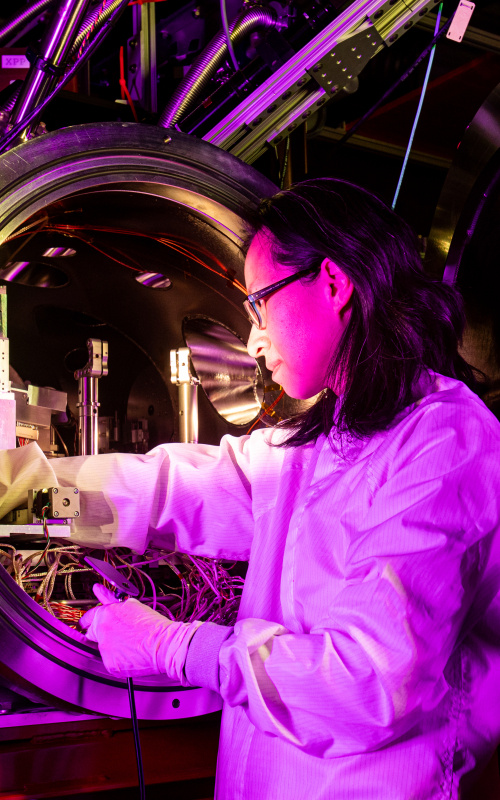 Staff scientist Meng Liang, seen by the Coherent X-ray Imaging instrument, located at the LCLS Far Experimental Hall