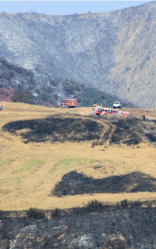 Fire equipment staged near Sandy Fire
