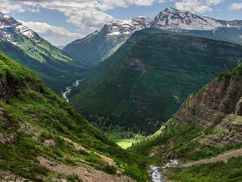Expansive view of mountains at Glacier National Park.