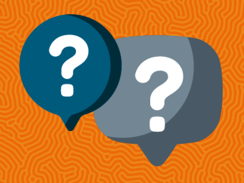 Two dialog bubbles each with a "?" inside.