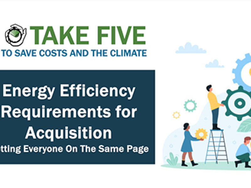 Opening slide for the video, Take Five: Energy Efficiency Requirements for Acquisition, Getting Everyone On the Same Page.