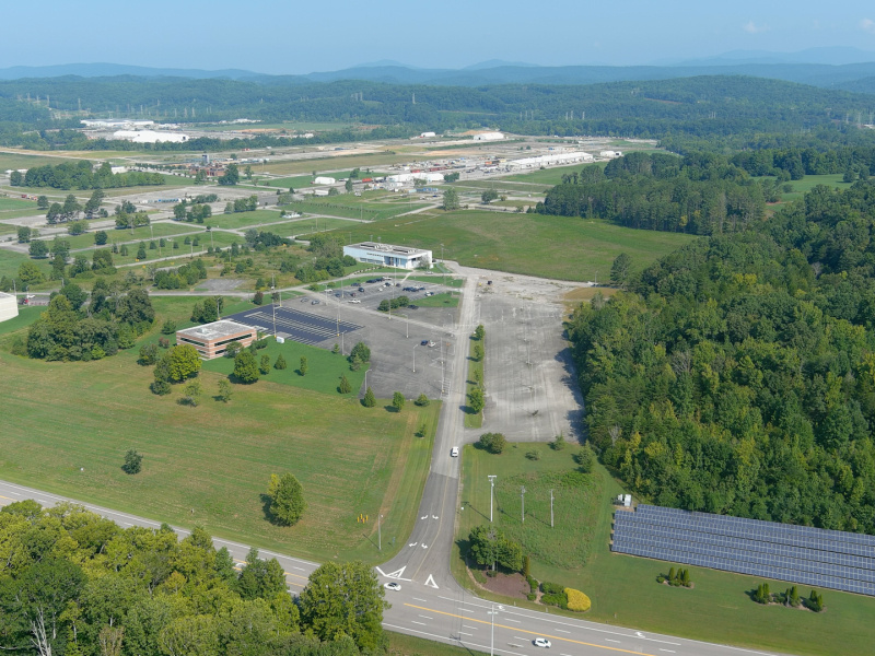 Aerial shot of  a large campus of buildings and facilities 