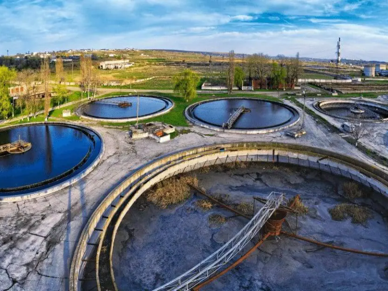 Aerial view of wastewater treatment facility