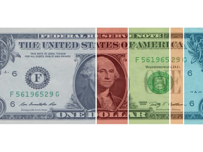 Colorful sectioned dollar bill graphic representing the Office of Environmental Management's budget