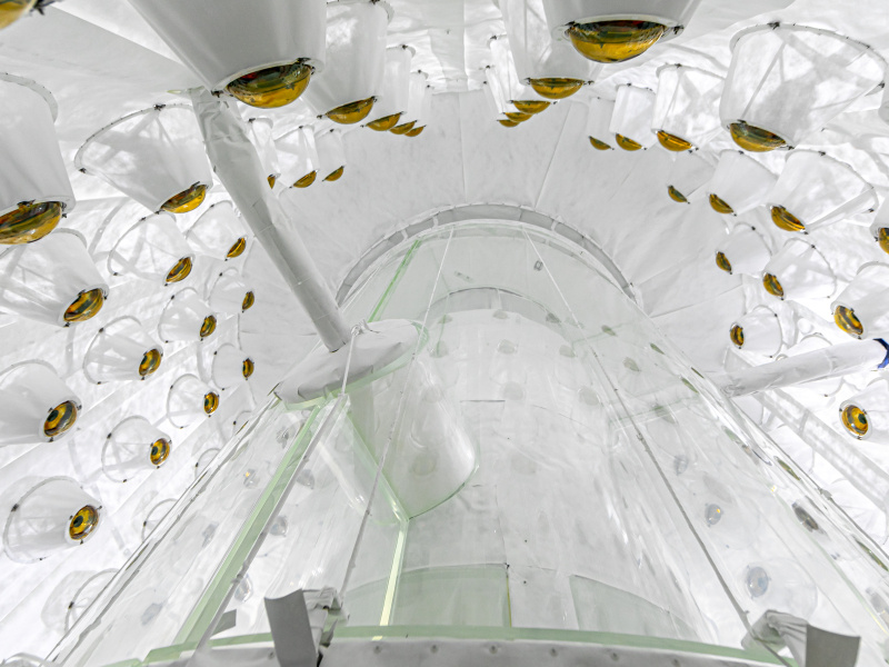 Looking up into the LZ outer detector, used to veto radioactivity that can mimic a dark matter signal.