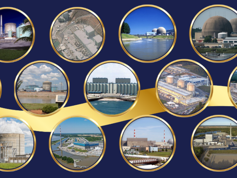 Photo collage of nuclear power plants
