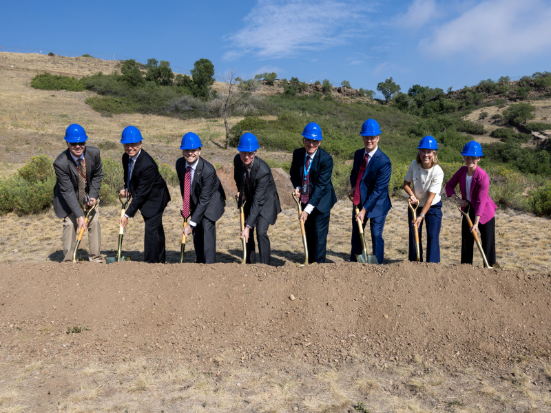Group of officials with shovels breaking ground on the Energy Resilience Building in Colorado.