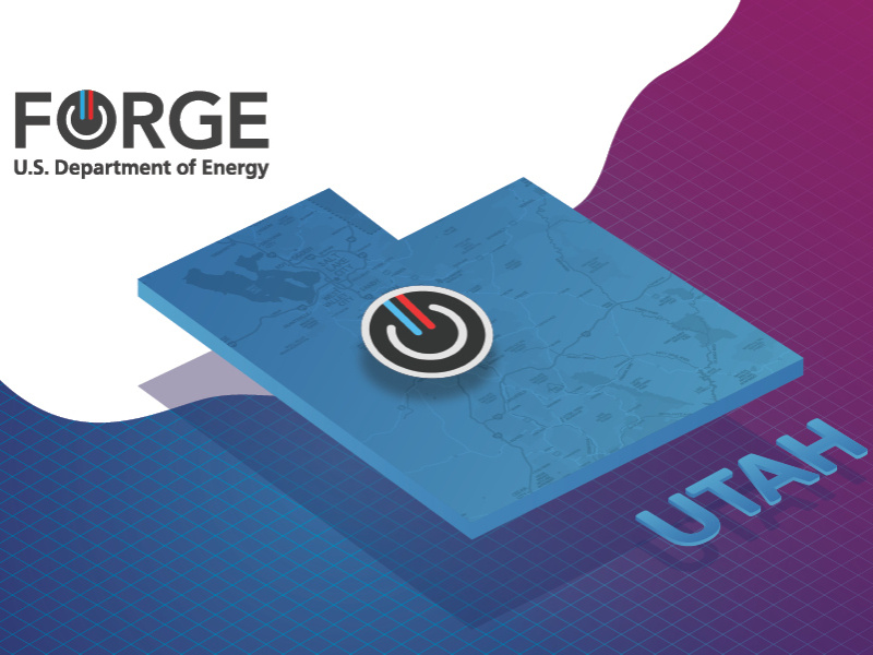 FORGE | U.S. Department of Energy | Utah. Under this text is an illustration of the state of Utah with the FORGE icon over the location of the Utah FORGE site.