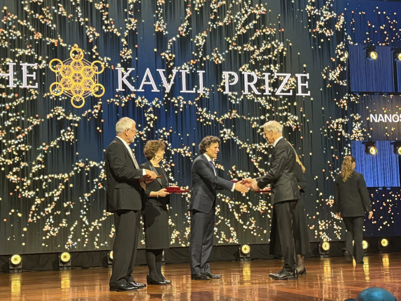 Eva Andrei, Pablo Jarillo-Herrero, and Allan H. MacDonald received the Kavli Prize in Nanoscience for their contributions to twistronics. DOE’s Under Secretary for Science Darío Gil attended the ceremony to congratulate Andrei and support the awardees.
