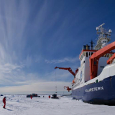 During an earlier expedition in the Arctic, the research icebreaker R/V Polarstern paused in thick sea ice. During an earlier expedition in the Arctic, the research icebreaker R/V Polarstern paused in thick sea ice.