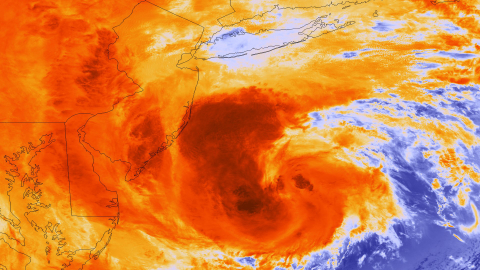 Image of Hurricane Sandy hitting the coast of the United States