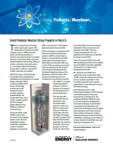 Small Modular Reactor Siting Projects in the U.S. Fact Sheet Cover