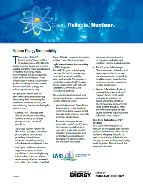 Nuclear Energy Sustainability Fact Sheet Cover