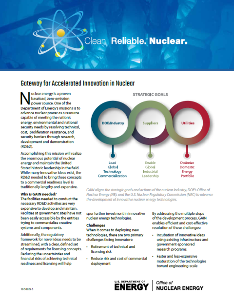 Gateway for Accelerated Innovation in Nuclear Fact Sheet Cover