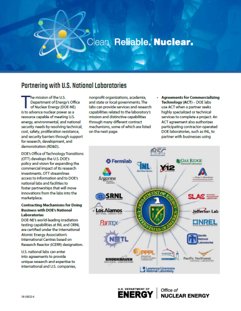 Partnering with U.S. National Laboratories Fact Sheet Cover