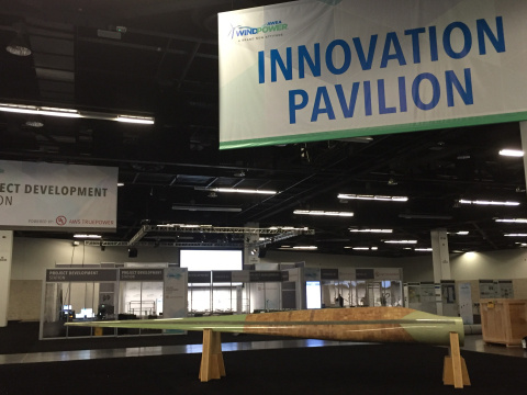 IACMI’s nine-meter wind blade prototype sits on display in the center of the Innovation Pavilion at AWEA WINDPOWER 2017.
