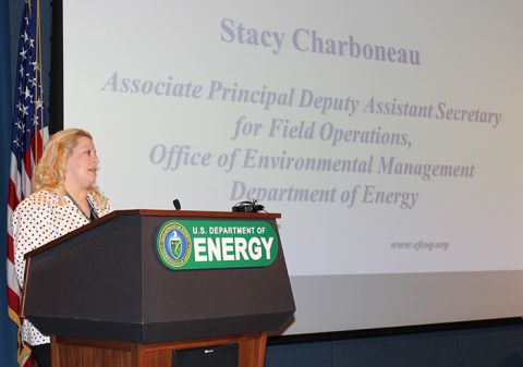 EM Associate Principal Deputy Assistant Secretary for Field Operations Stacy Charboneau speaks during the Energy Facility Contractors Group annual meeting. EM Associate Principal Deputy Assistant Secretary for Field Operations Stacy Charboneau speaks during the Energy Facility Contractors Group annual meeting.
