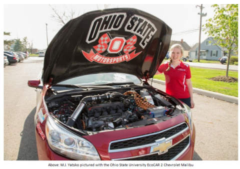 Ohio State University female student with competition vehicle