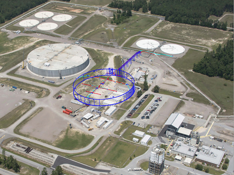 EM approved the start of site preparation for the next mega-volume Saltstone Disposal Unit (SDU) at Savannah River Site, marked in blue. SDU 6 is at left.