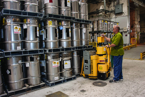 9975 shipping drums in storage at Savannah River Site.