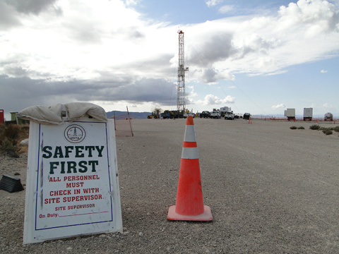 Safety First: a sign marks the entrance to a Nevada National Security Site groundwater monitoring well site.