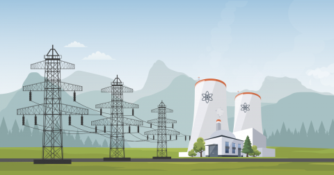 picture of a nuclear power plant with power lines