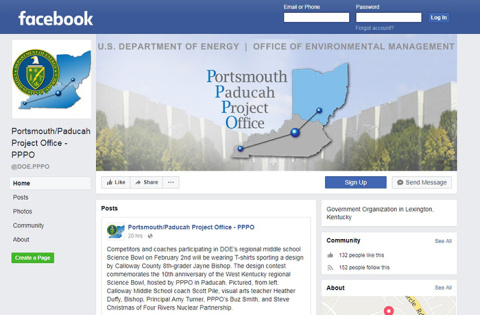 A screenshot of the Portsmouth/Paducah Project Office Facebook page.