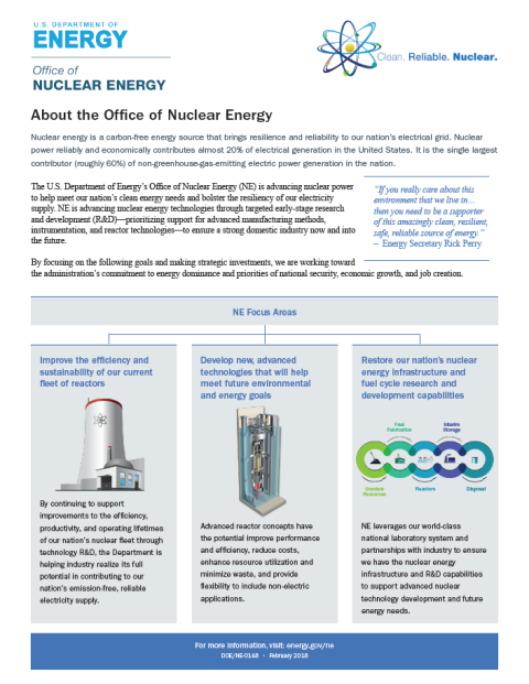 About the Office of Nuclear Energy Fact Sheet Cover