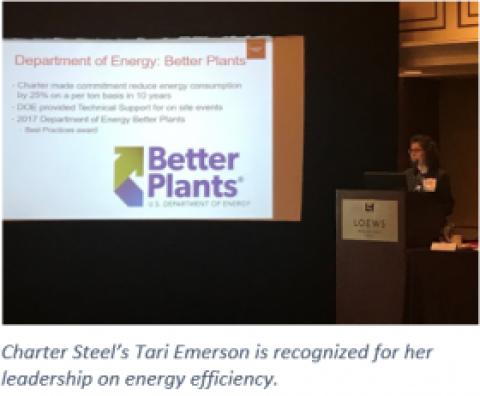 Woman gives presentation on the Better Plants program at the 2017 Industrial Energy Technology Conference