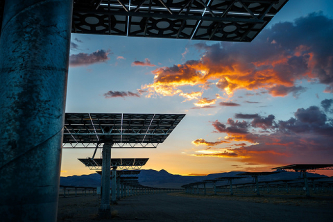 Boden-Massive heliostats at sunrise