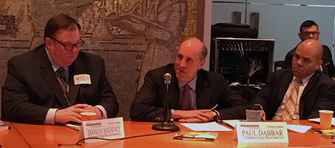 Paul Dabbar, DOE Under Secretary for Science, center, addresses participants in the semiannual steering committee meeting for the Hanford Site’s Volpentest Hazardous Materials Management and Emergency Response (HAMMER) Federal Training Center.