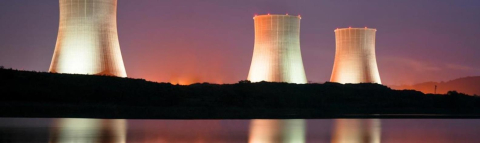 Nuclear Reactor Cooling Towers at Sunset