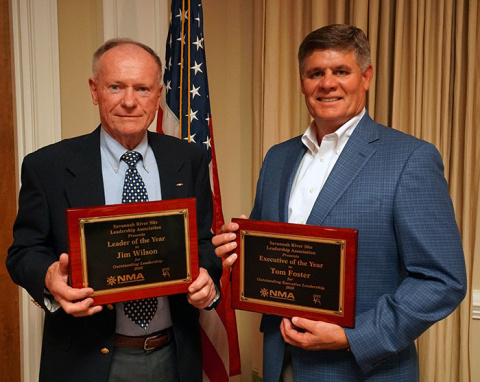 The DOE Savannah River Site Leadership Association named Savannah River Remediation (SRR) President and Project Manager Tom Foster, right, Executive of the Year, and SRR Field Safety and Health Manager Jim Wilson Leader of the Year.