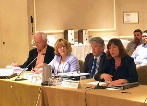 EM Assistant Secretary Anne White, far right, speaks during the combined meeting of the Environmental Management Advisory Board and the chairs and vice-chairs of the EM Site-Specific Advisory Board. 