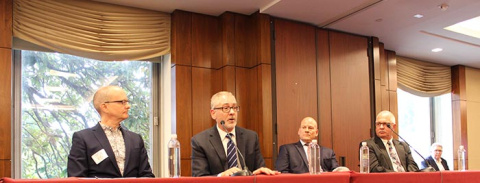 House Nuclear Cleanup Caucus event's panel included, left to right, National Building Museum curator Martin Moeller, EM Oak Ridge Office Manager Jay Mullis, EM Los Alamos Field Office Manager Doug Hintze, and Richland Operations Office Manager Doug Shoop.