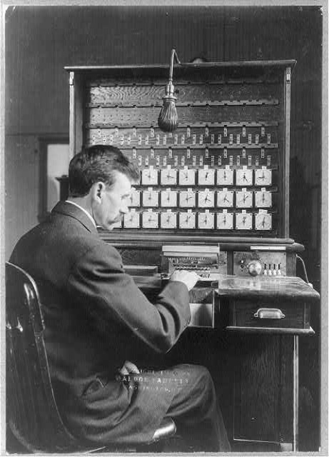 Herman Hollerith and his electronic tabulating machine.