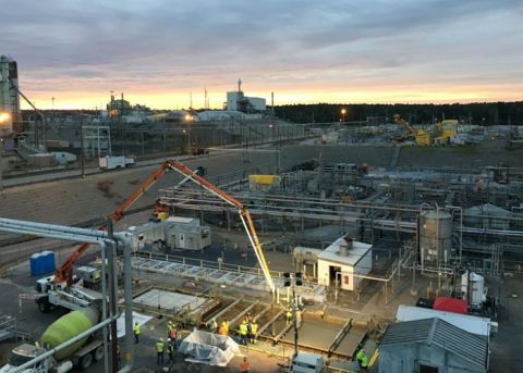 Savannah River Remediation workers prep the process enclosure foundation for Tank Closure Cesium Removal at the Savannah River Site’s H Tank Farm.