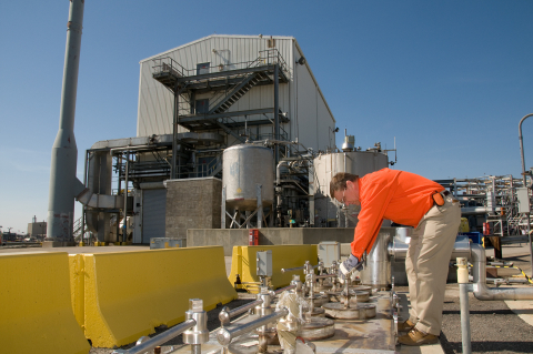 A Savannah River Remediation employee works outside the Actinide Removal Process in H Tank Farm.