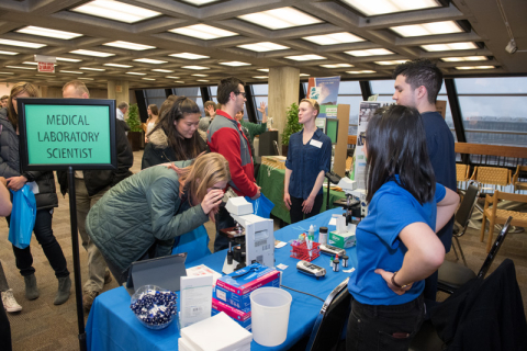 High school students meet with STEM professionals at Fermilab’s annual STEM Career Expo.
