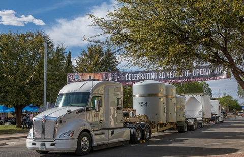 Trucks used for transporting waste shipments were on display for public viewing during a recent ice cream social in Carlsbad held to celebrate the Waste Isolation Pilot Plant’s (WIPP) 20th anniversary. Carlsbad Mayor Dale Janway proclaimed March 26-April 