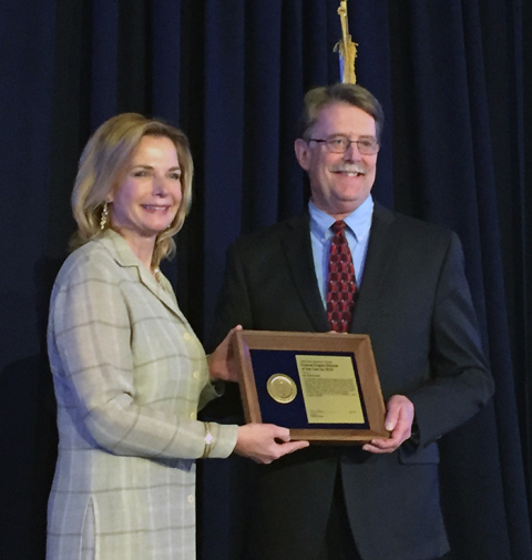 National Nuclear Security Administration Administrator Lisa E. Gordon-Hagerty presents Mark French  with the 2018 Department on Energy Federal Project Director of the Year.